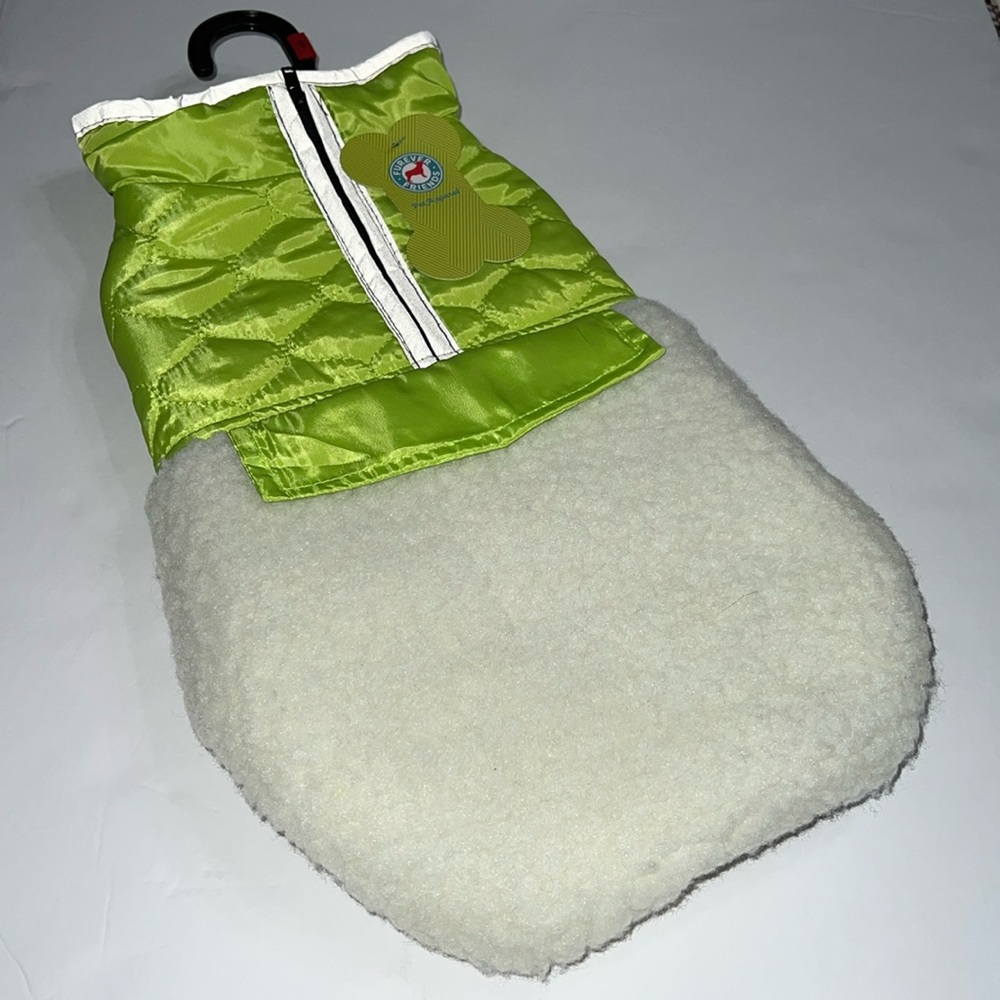 NWT Furever Friends Pet Apparel Quilted & Sherpa Dog Jacket Coat Lime Green S